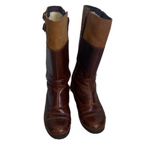 UGG Barolo Boots Brown Two Tone Leather Knee High Sheepskin Lined Sz 5.5